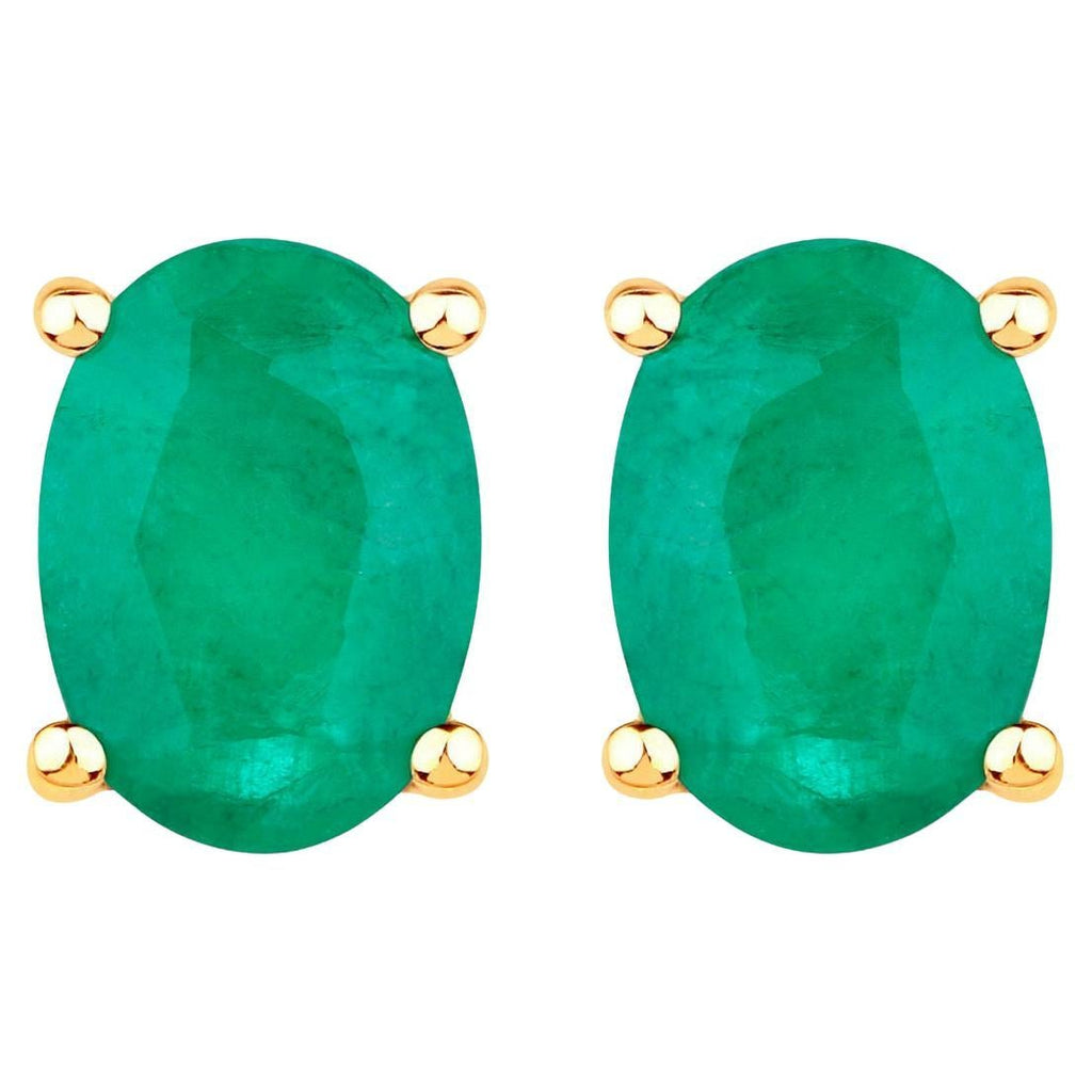 Zambian Emerald Earrings 1.42 Carats 10K Yellow Gold