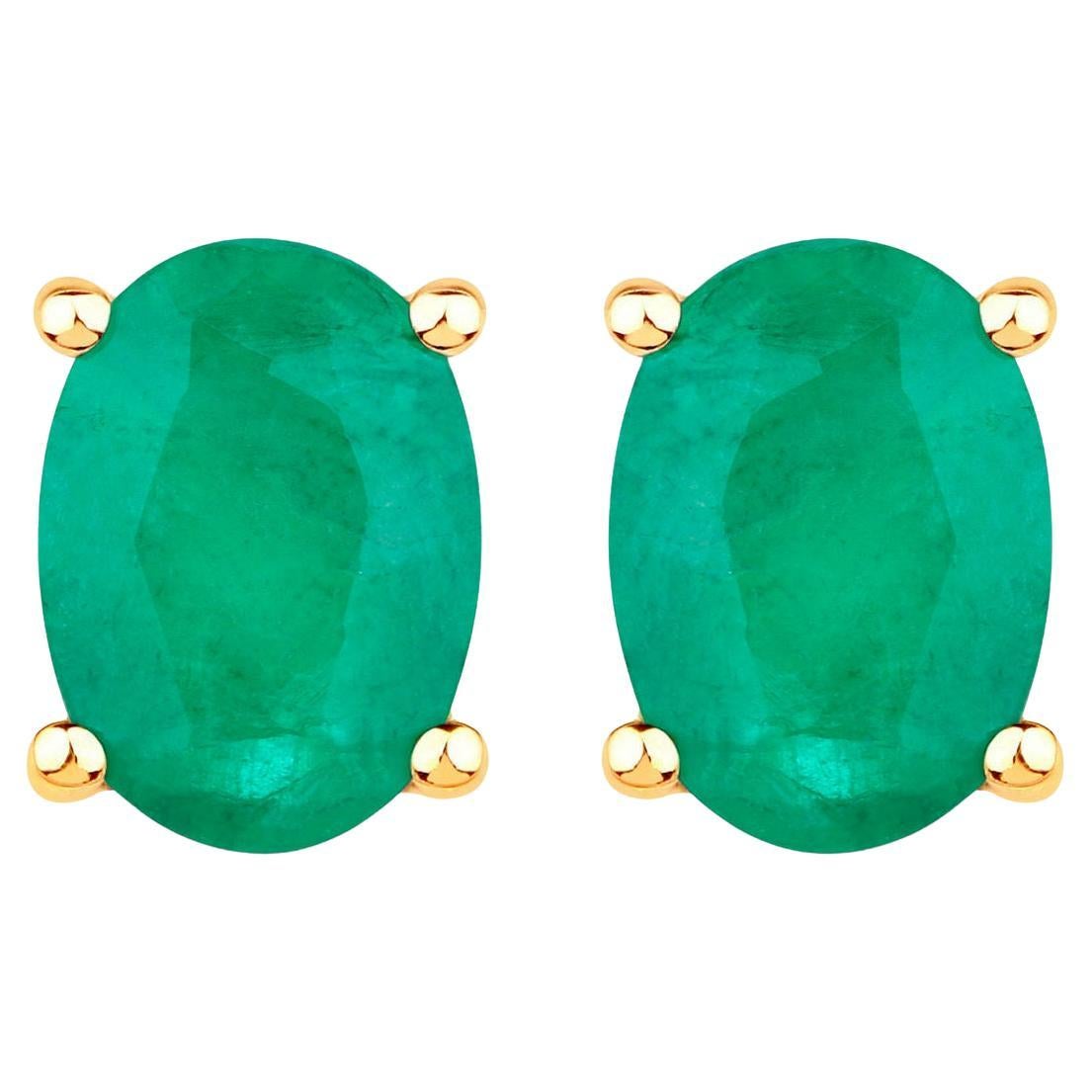 Zambian Emerald Earrings 1.42 Carats 10K Yellow Gold