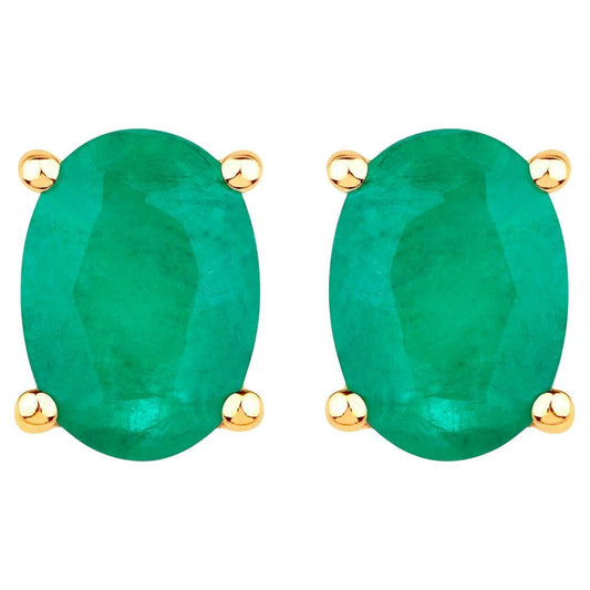 Zambian Emerald Earrings 1.42 Carats 10K Yellow Gold