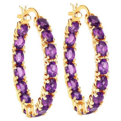 Amethyst Hoop Earrings 4.8 Carats 14K Yellow Gold Plated Silver