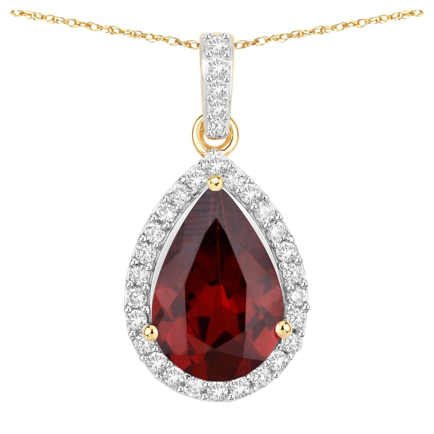Rhodolite Garnet Pendant With Diamonds 3.26 Carats 14K Yellow Gold