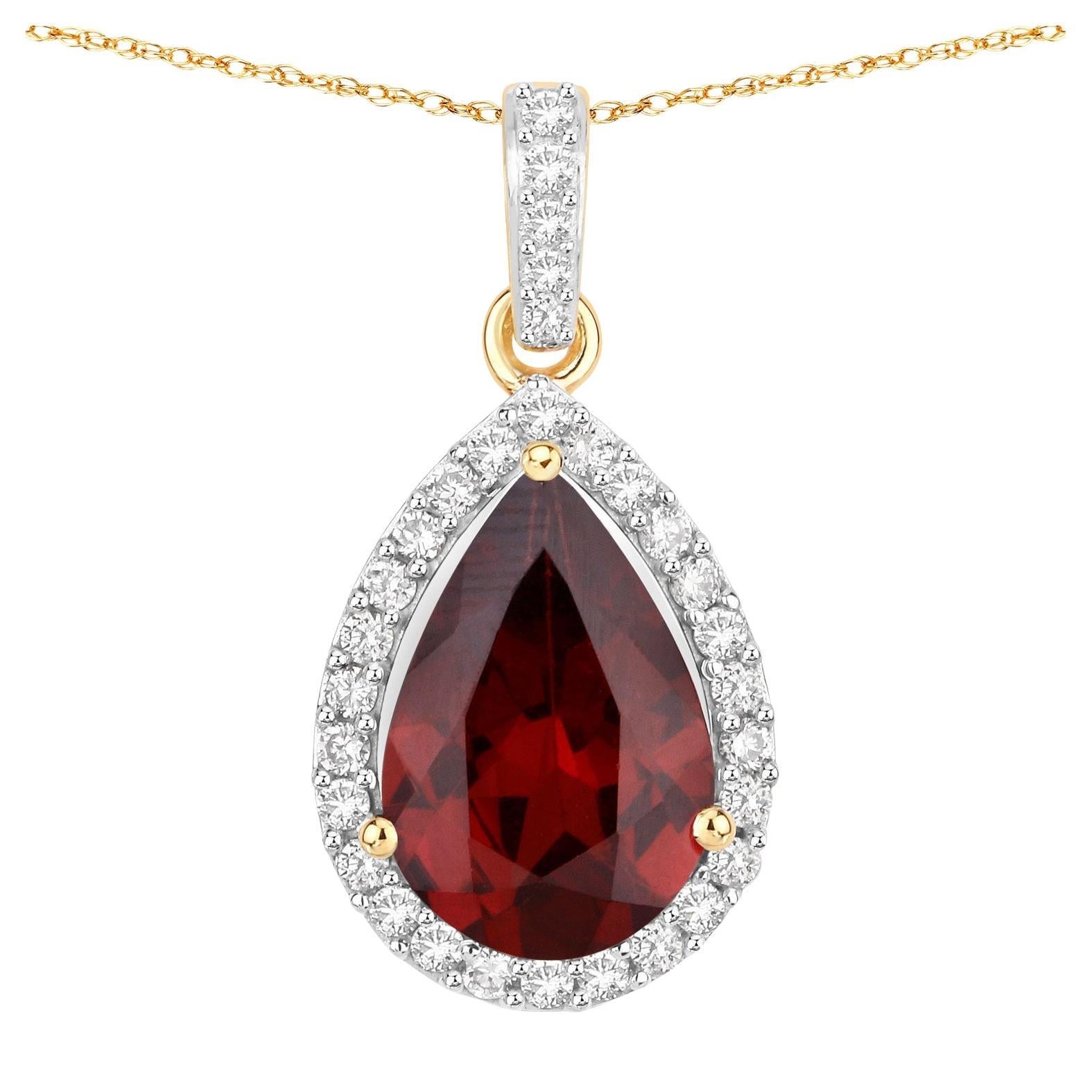 Rhodolite Garnet Pendant With Diamonds 3.26 Carats 14K Yellow Gold