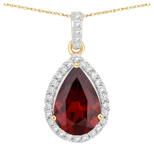 Rhodolite Garnet Pendant With Diamonds 3.26 Carats 14K Yellow Gold