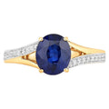 Blue Sapphire Ring With Diamonds 2.4 Carats 18K Yellow Gold