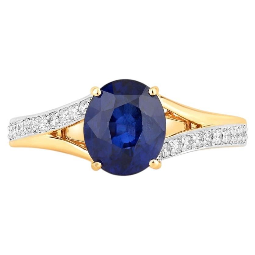 Blue Sapphire Ring With Diamonds 2.4 Carats 18K Yellow Gold