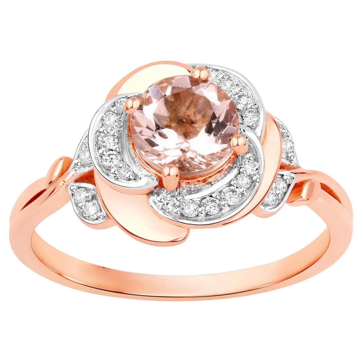 Morganite Flower Ring With Diamonds 0.78 Carats 14K Rose Gold