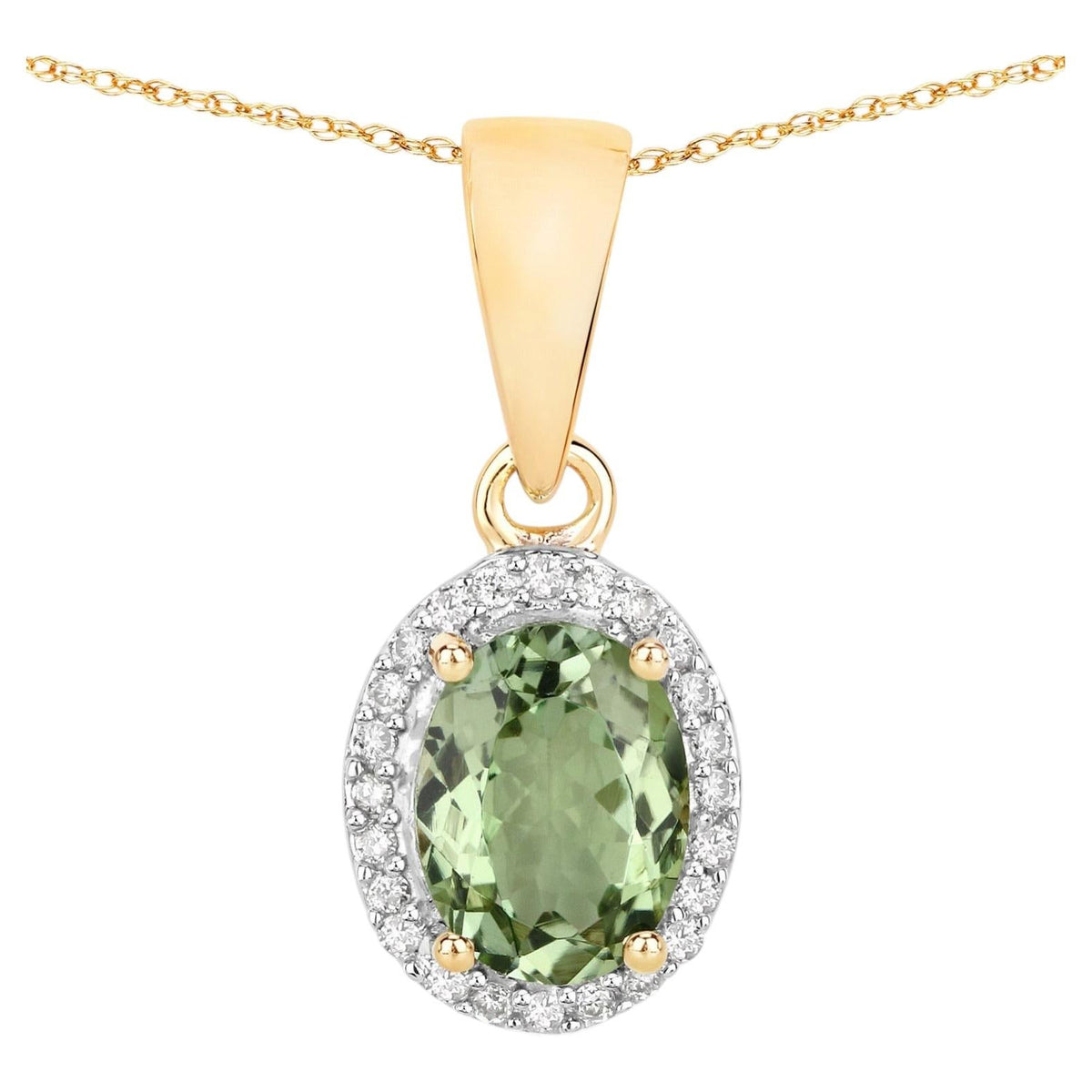 Green Tourmaline Pendant With Diamonds 1.24 Carats 14K Yellow Gold