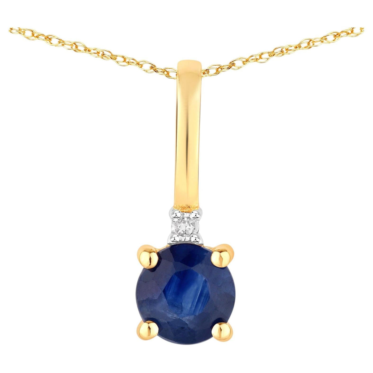 Blue Sapphire Pendant With Diamond 0.27 Carats 14K Yellow Gold