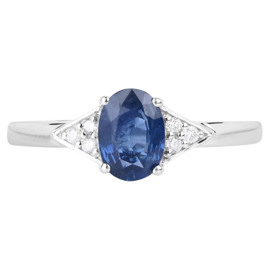 Blue Sapphire Ring With Diamonds 0.98 Carats 14K White Gold