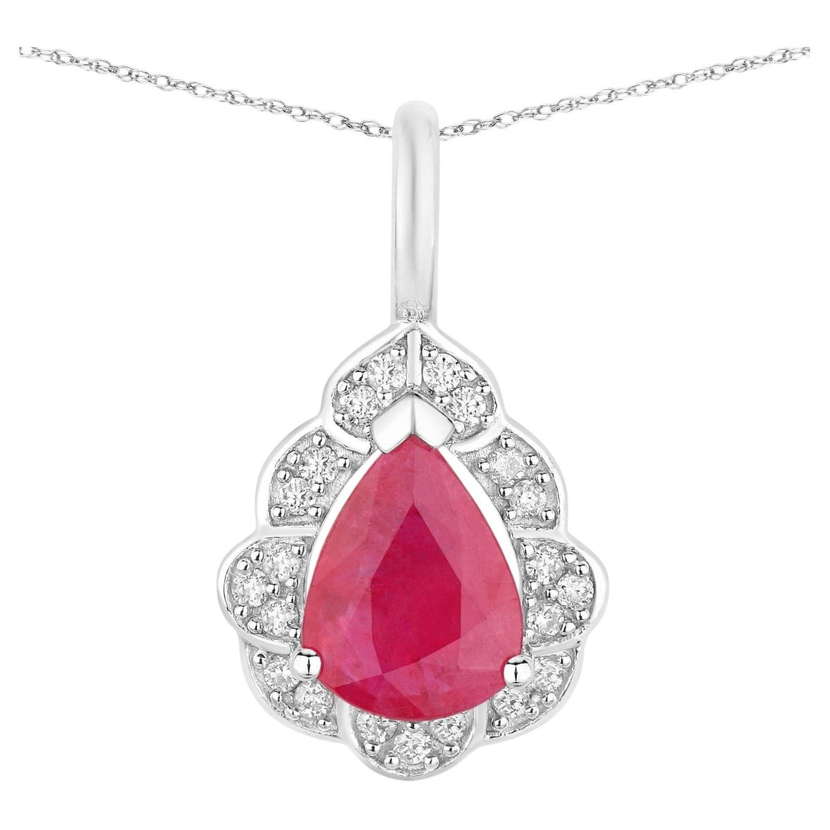 Ruby Pendant With Diamonds 1.26 Carats 14K White Gold