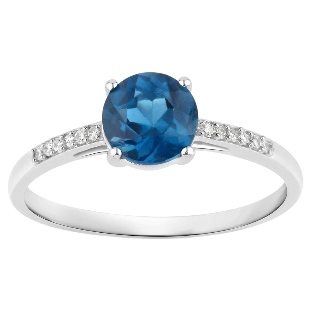 London Blue Topaz Ring With Diamonds 1.02 Carats 14K White Gold