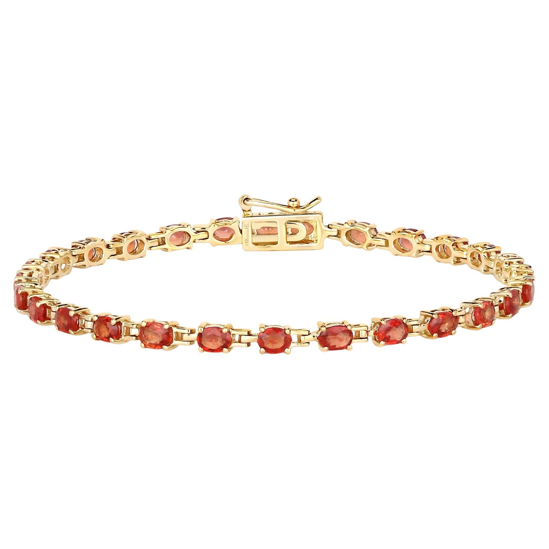 Natural Orange Sapphire Bracelet 6.98 Carats 14K Yellow Gold