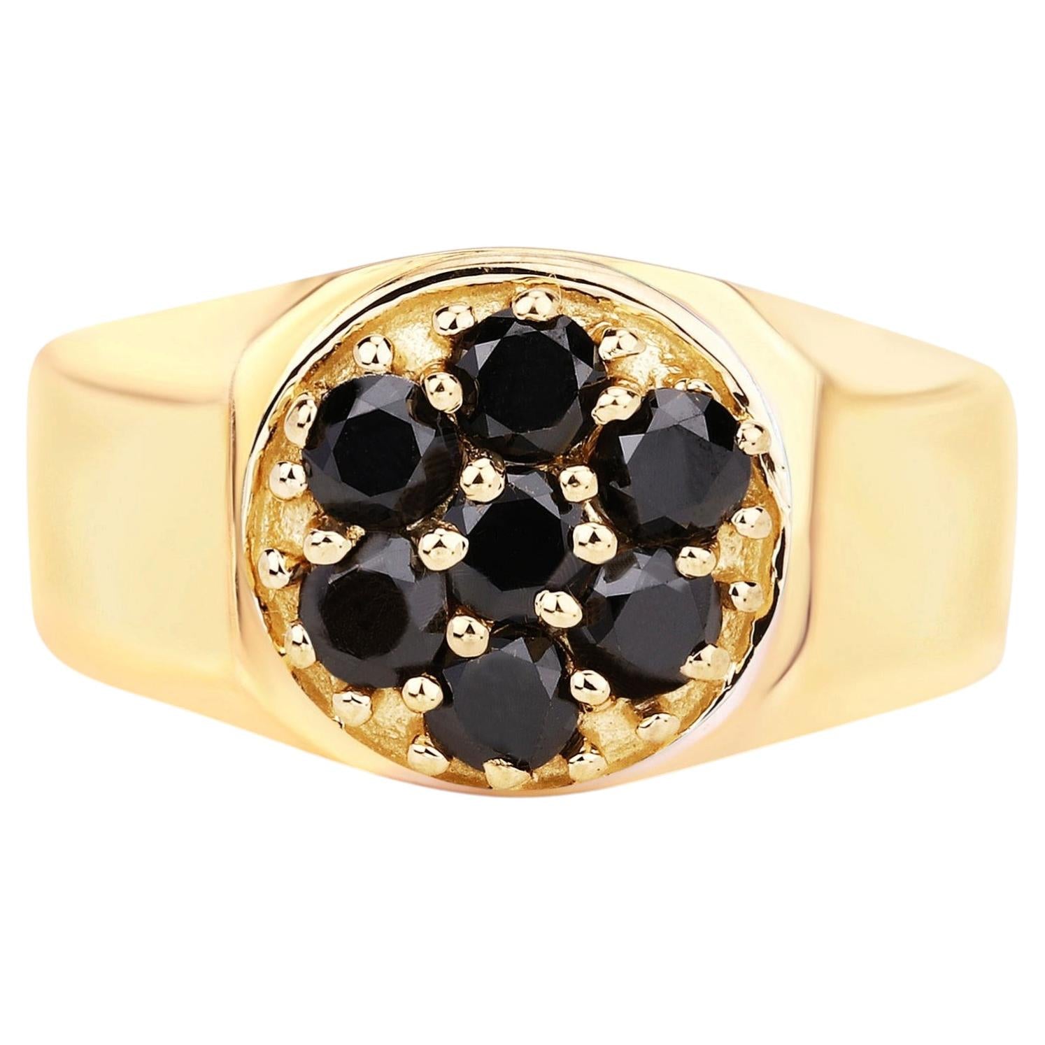 Black Diamond Ring 0.9 Carats Gold Plated Silver