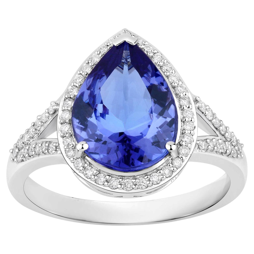 Tanzanite Ring With Diamonds 2.86 Carats 14K White Gold