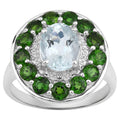 Aquamarine Ring With Chrome Diopside 2.92 Carats Sterling Silver