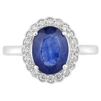 Blue Sapphire Ring With Diamonds 2.98 Carats 18K White Gold