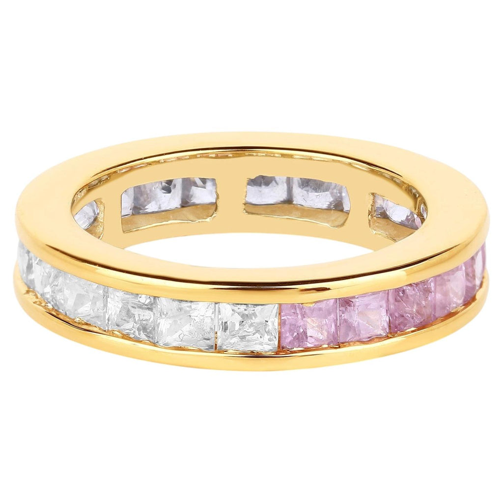 Multicolor Sapphire Eternity Band Ring 4.26 Carats Gold Plated Silver