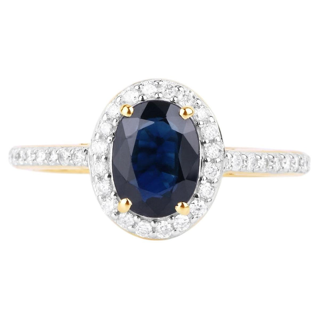 Blue Sapphire Ring With Diamonds 1.8 Carats 14K Yellow Gold