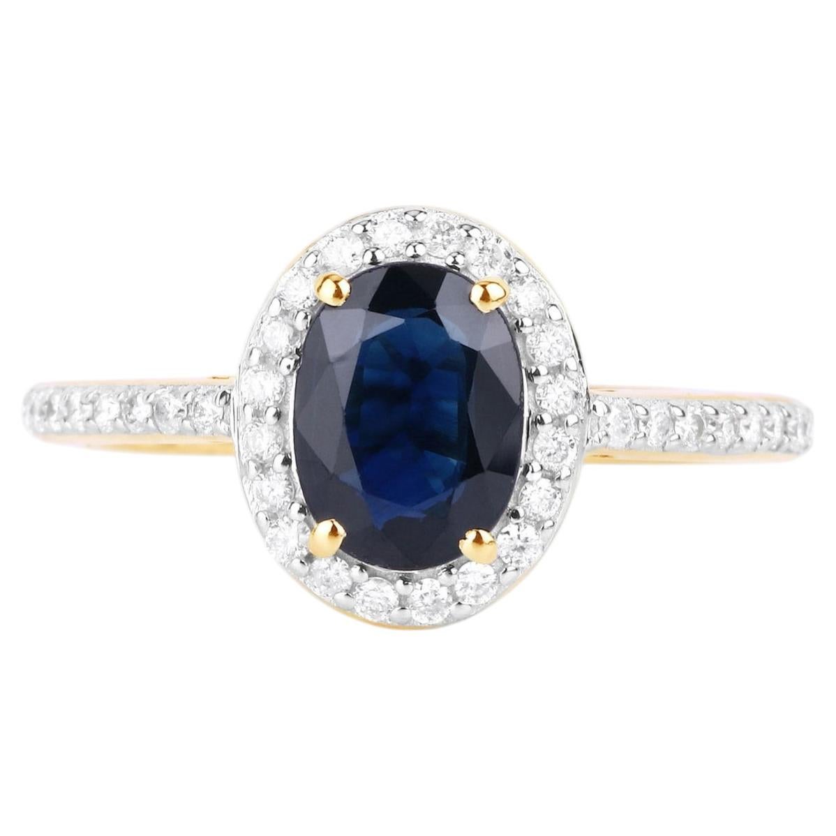 Blue Sapphire Ring With Diamonds 1.8 Carats 14K Yellow Gold