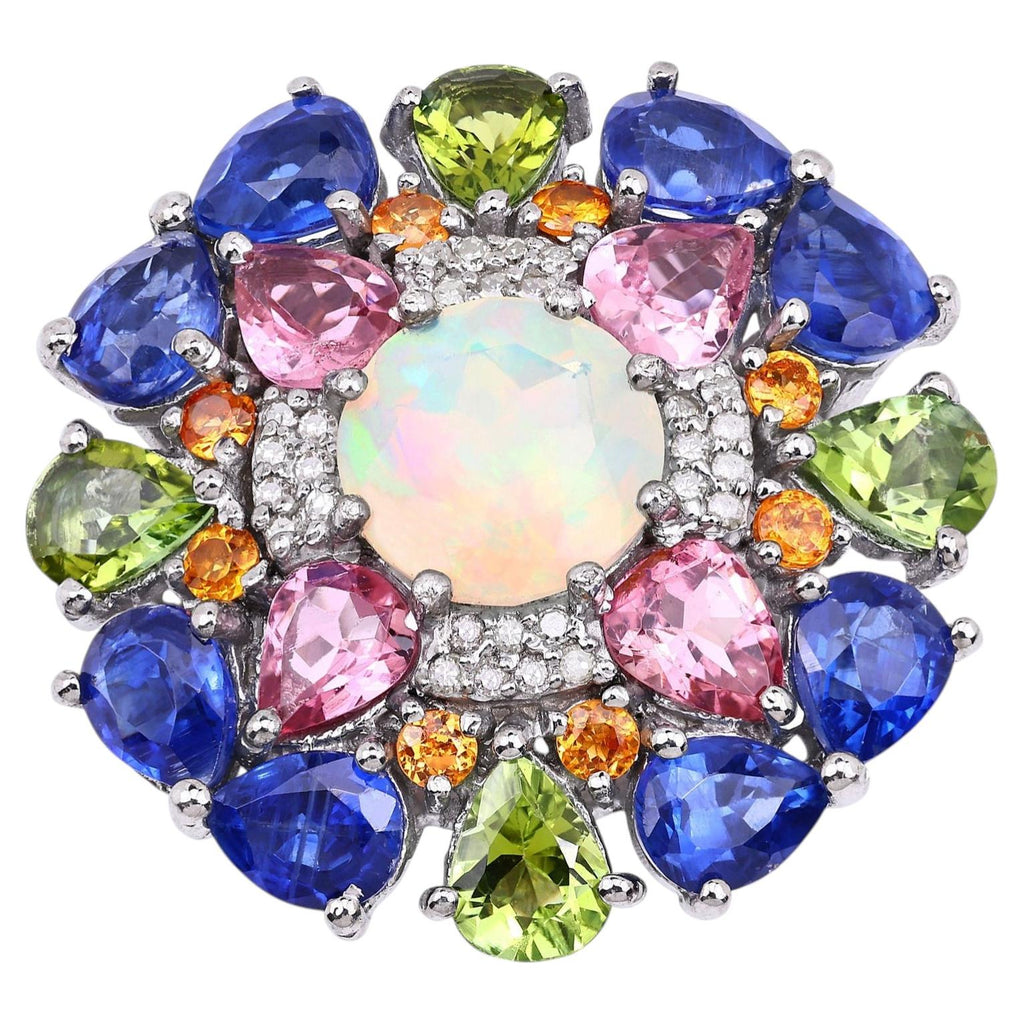 Natural Mixed Gemstones Ring 7.4 Carats Sterling Silver