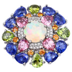 Natural Mixed Gemstones Ring 7.4 Carats Sterling Silver