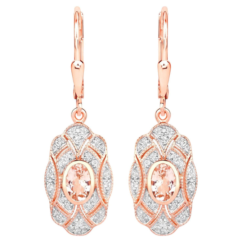 Morganite Dangle Earrings With White Topaz 1.02 Carats Gold Plated Silver