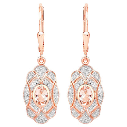 Morganite Dangle Earrings With White Topaz 1.02 Carats Gold Plated Silver