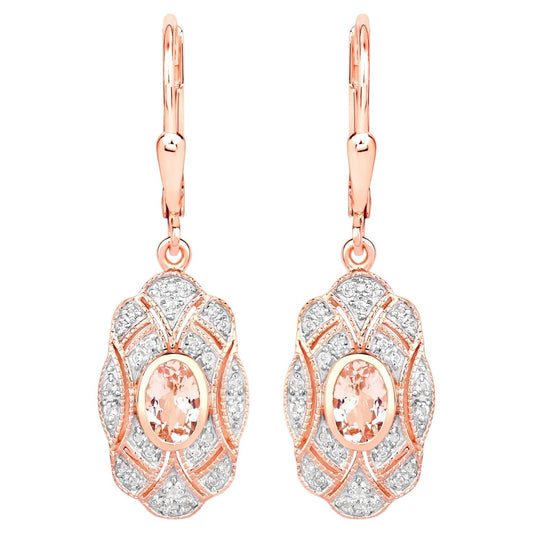Morganite Dangle Earrings With White Topaz 1.02 Carats Gold Plated Silver