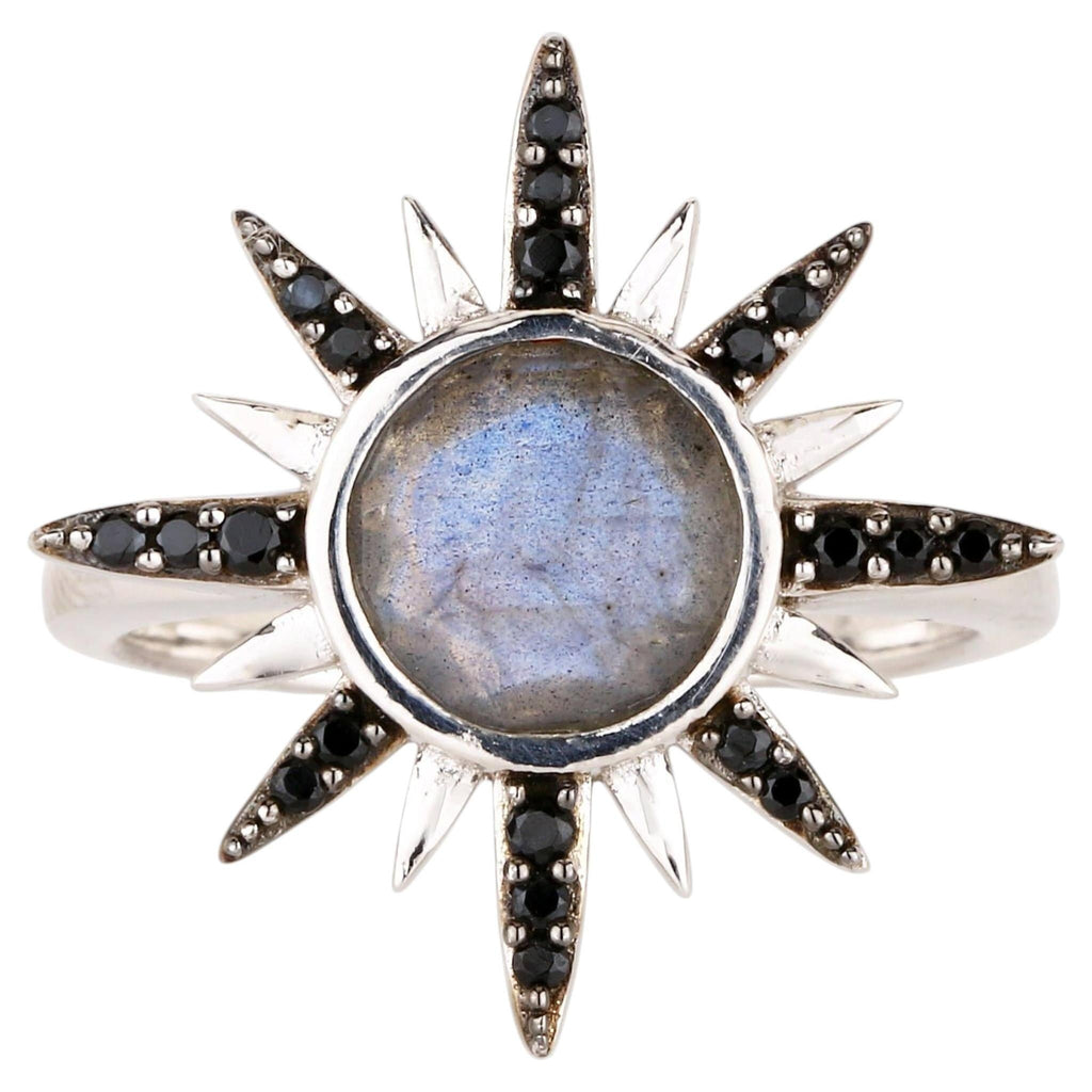 Labradorite Ring With Black Spinel 2.49 Carats Sterling Silver