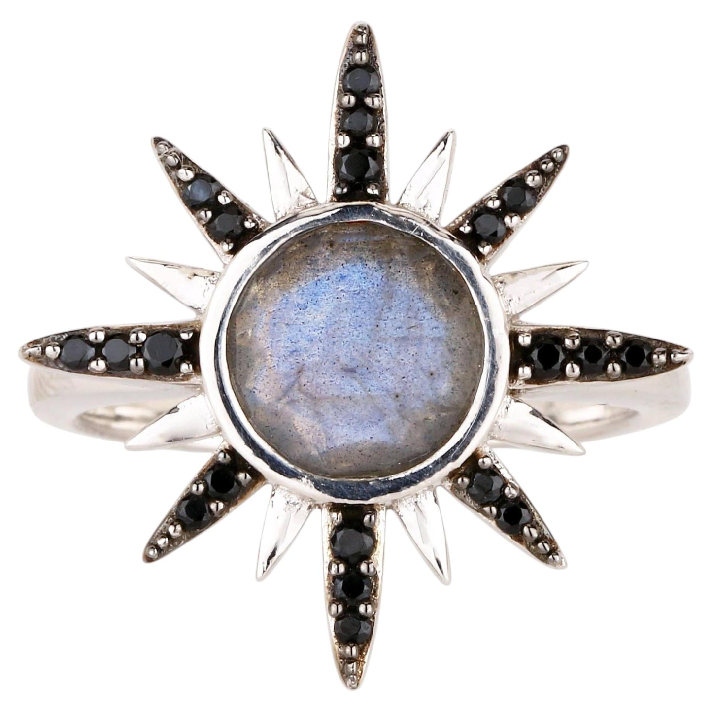 Labradorite Ring With Black Spinel 2.49 Carats Sterling Silver