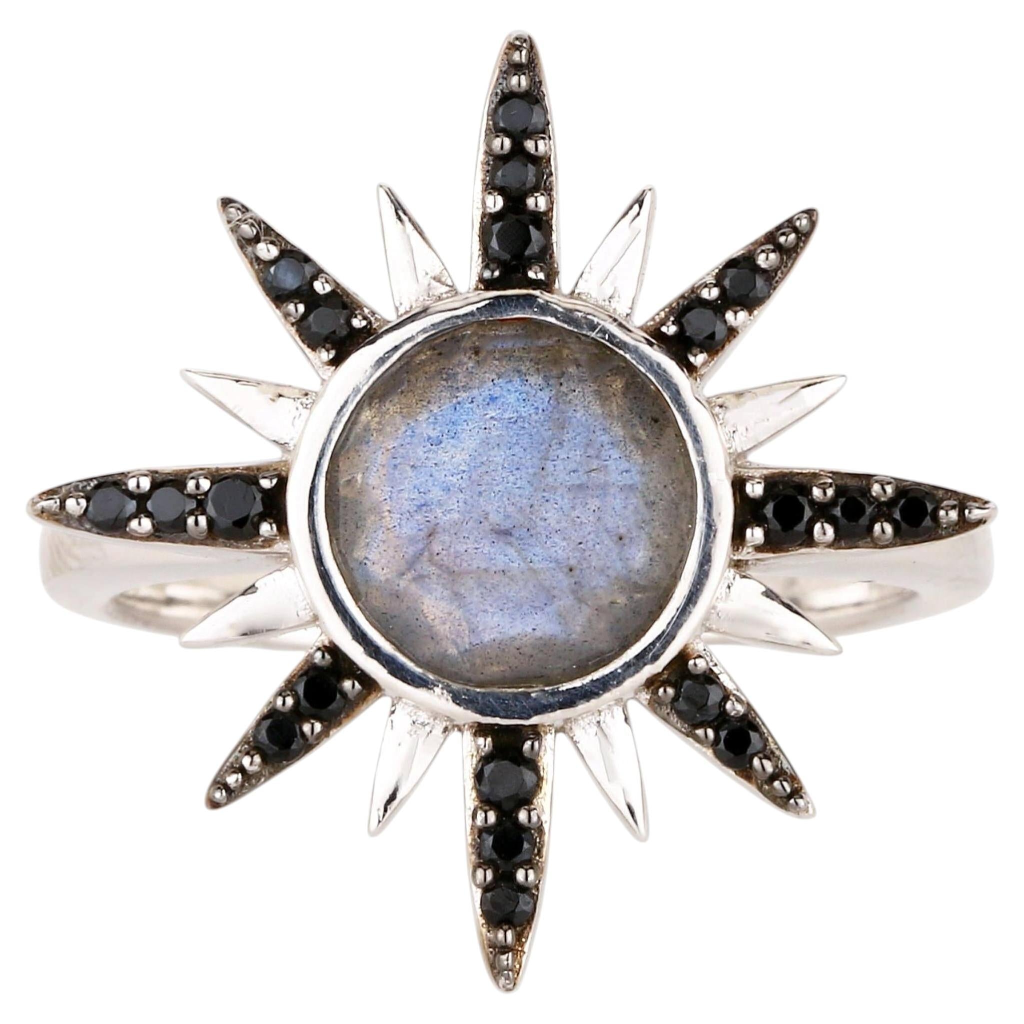 Labradorite Ring With Black Spinel 2.49 Carats Sterling Silver