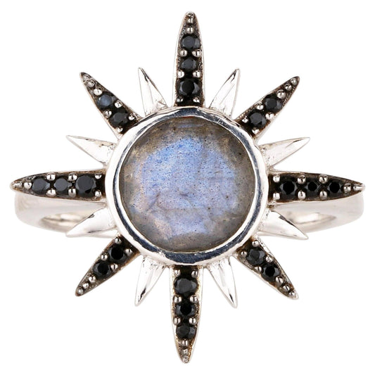 Labradorite Ring With Black Spinel 2.49 Carats Sterling Silver