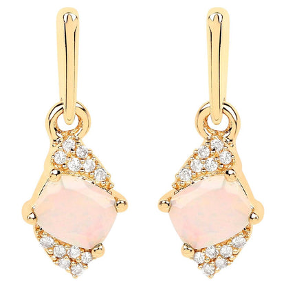 Natural Ethiopian Opal Earrings With Diamonds 0.54 Carats 14K Yellow Gold