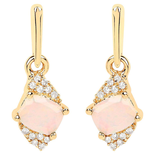 Natural Ethiopian Opal Earrings With Diamonds 0.54 Carats 14K Yellow Gold
