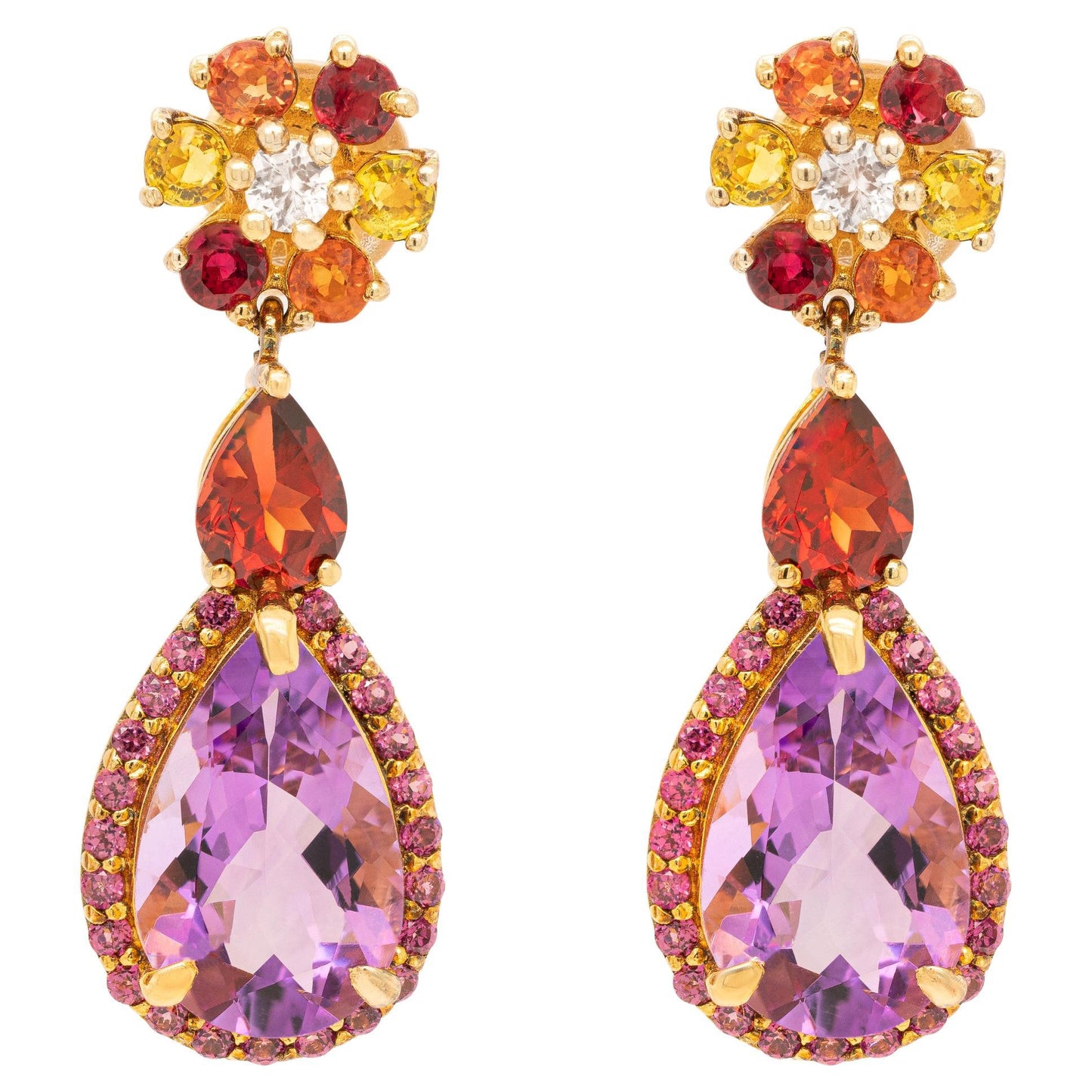 Natural Multicolor Gemstones Dangle Earrings Amethyst Sapphire Garnet Rhodolite