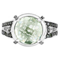 Green Amethyst Ring With Multicolor Diamonds 4.02 Carats Sterling Silver