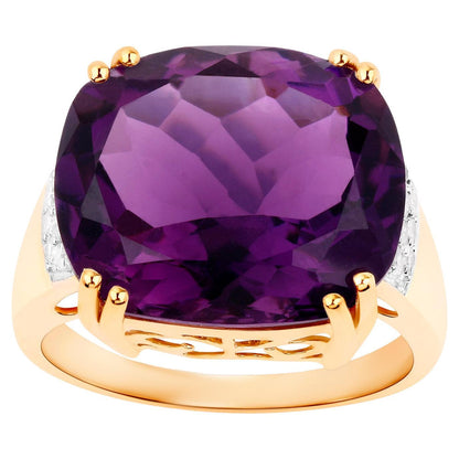 Natural Amethyst Statement Ring Diamond Setting 11.5 Carats 14K Gold