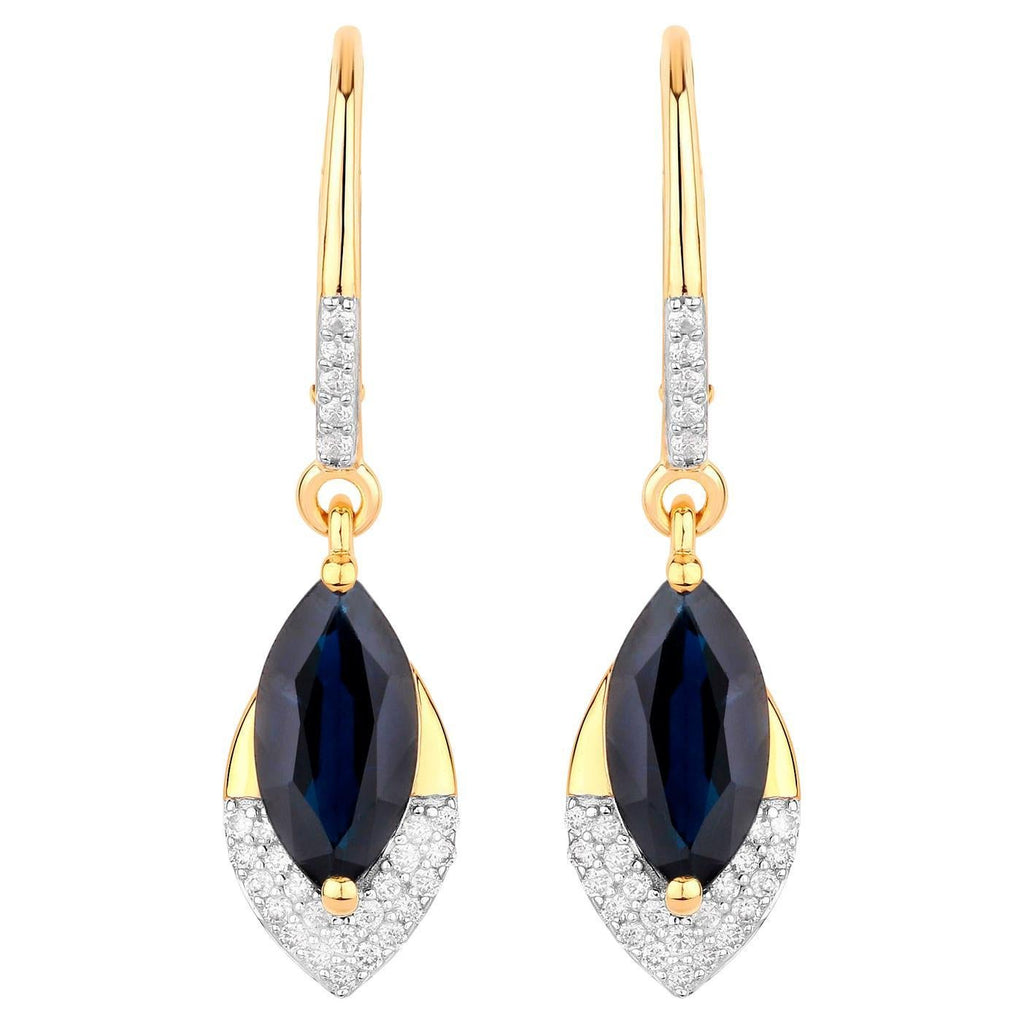 Blue Sapphire Dangle Earrings Diamonds 2.7 Carats 14K Yellow Gold