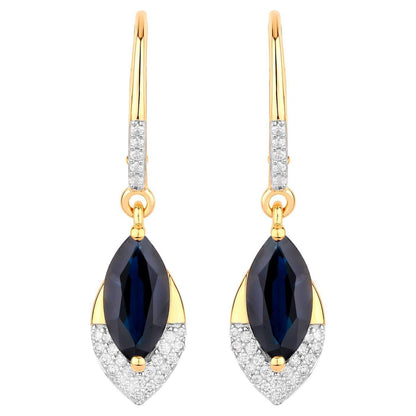 Blue Sapphire Dangle Earrings Diamonds 2.7 Carats 14K Yellow Gold