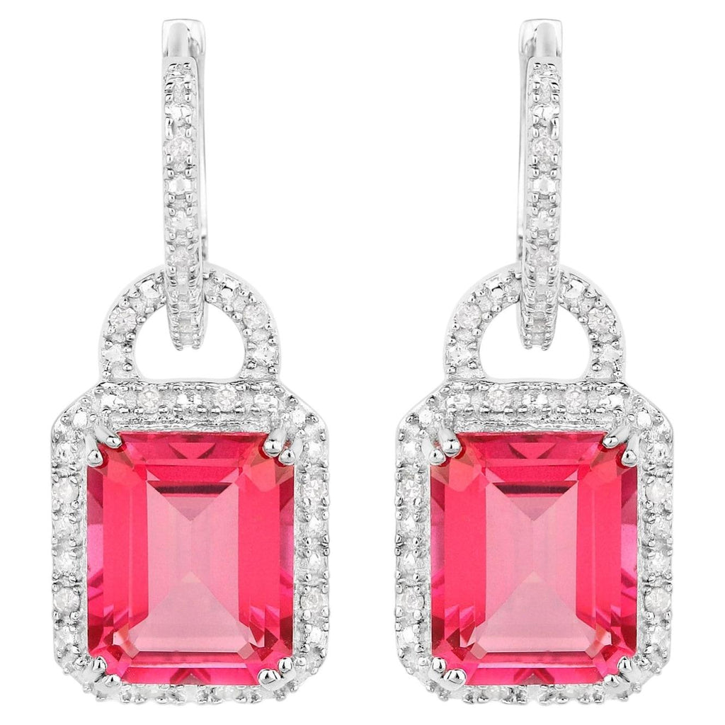 Pink Topaz Earrings With Diamonds 7.8 Carats Sterling Silver