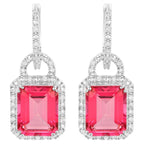Pink Topaz Earrings With Diamonds 7.8 Carats Sterling Silver