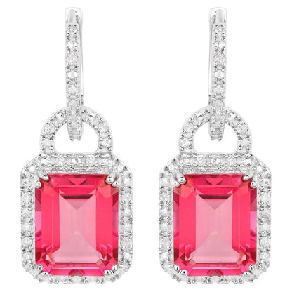 Pink Topaz Earrings With Diamonds 7.8 Carats Sterling Silver