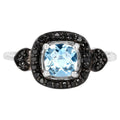 Swiss Blue Topaz Ring With Black Diamonds 1.16 Carats Sterling Silver