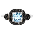 Swiss Blue Topaz Ring With Black Diamonds 1.16 Carats Sterling Silver