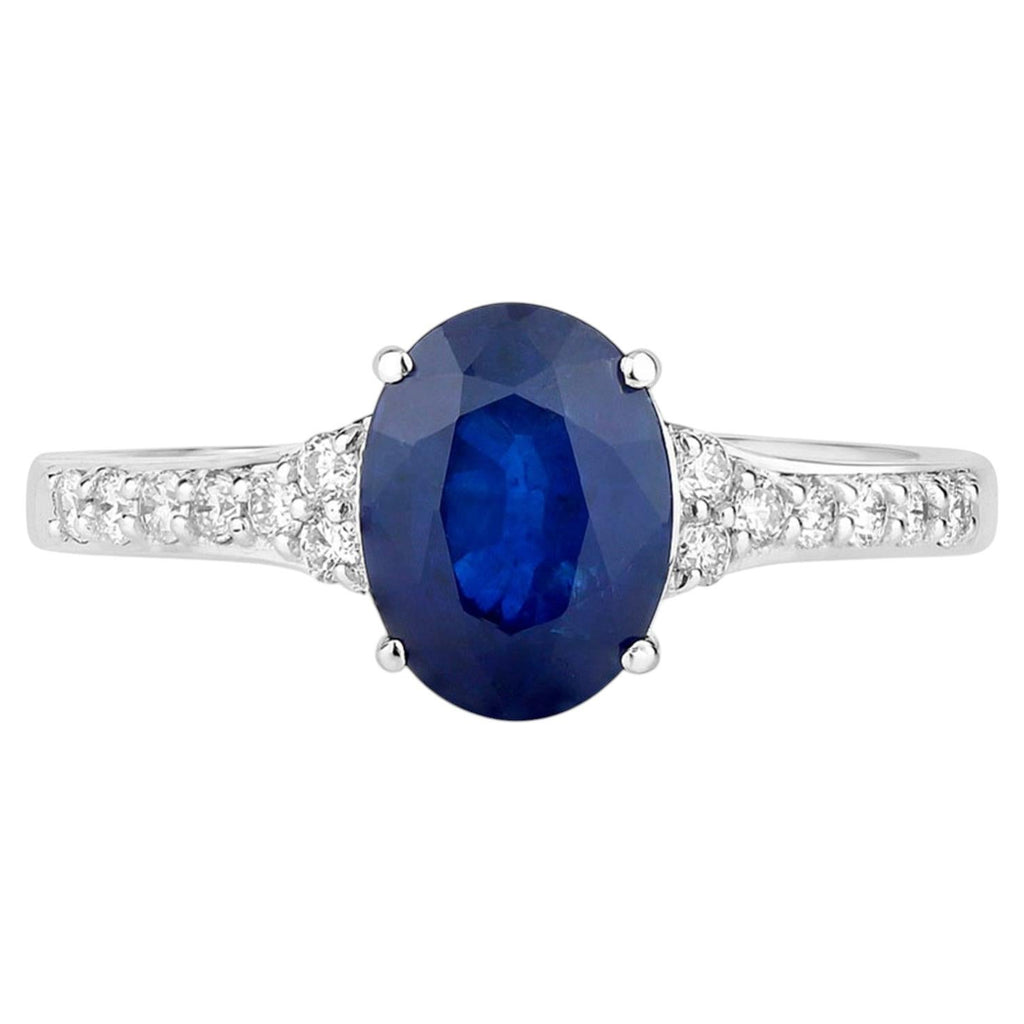 Blue Sapphire Ring With Diamonds 2.2 Carats 18K White Gold