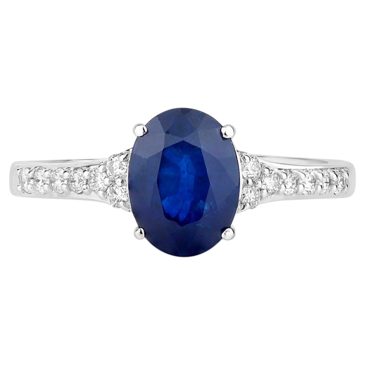 Blue Sapphire Ring With Diamonds 2.2 Carats 18K White Gold