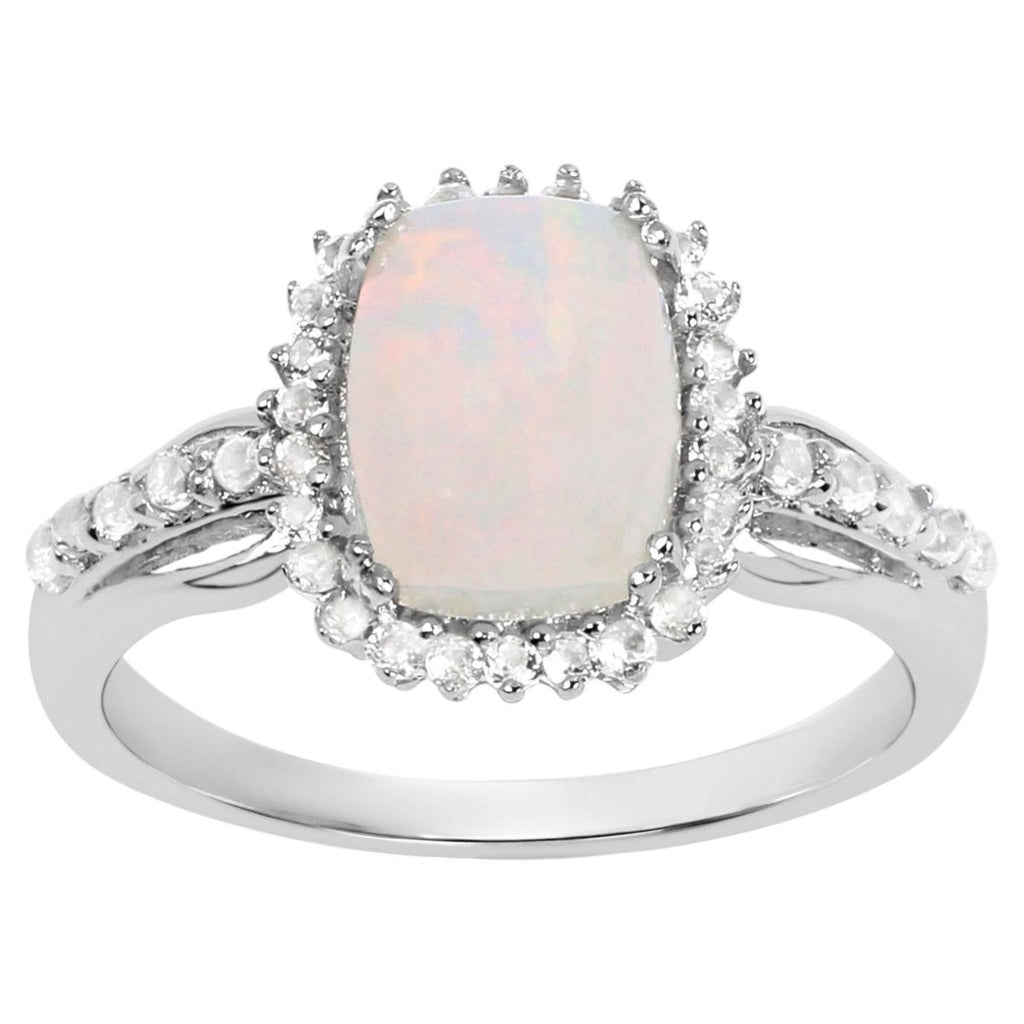 Ethiopian Opal Ring With White Topaz 1.46 Carats Sterling Silver
