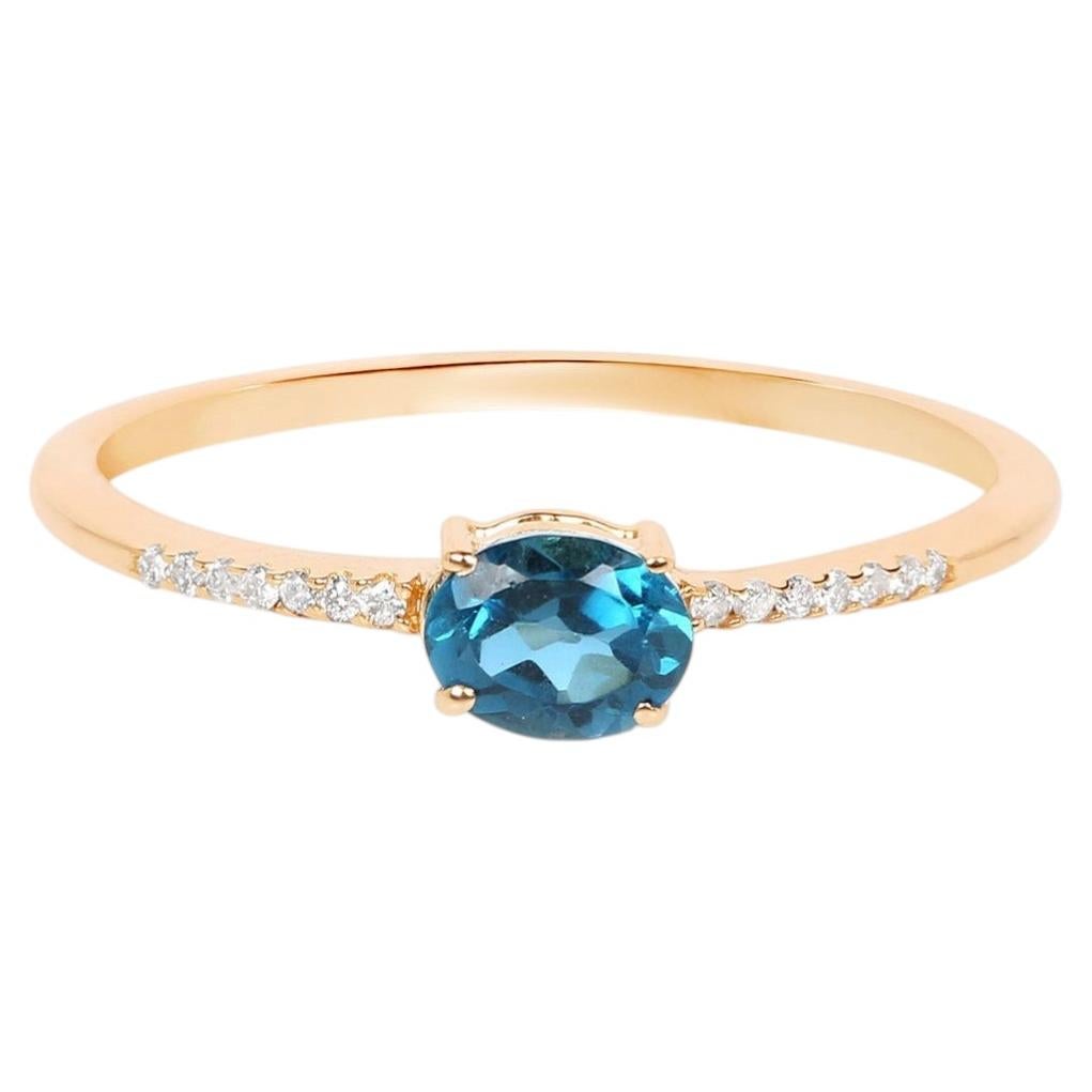 London Blue Topaz Ring With Diamonds 0.4 Carats 10K Yellow Gold