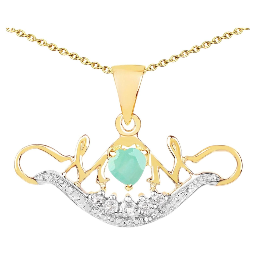 Emerald Mom Pendant With White Topaz 0.54 Carats Gold Plated Silver