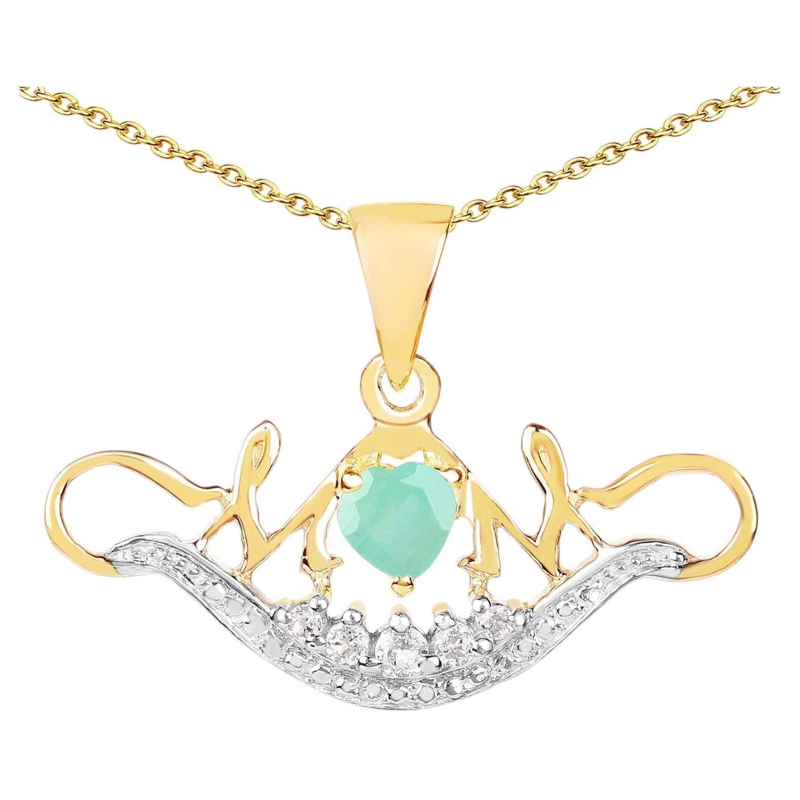 Emerald Mom Pendant With White Topaz 0.54 Carats Gold Plated Silver